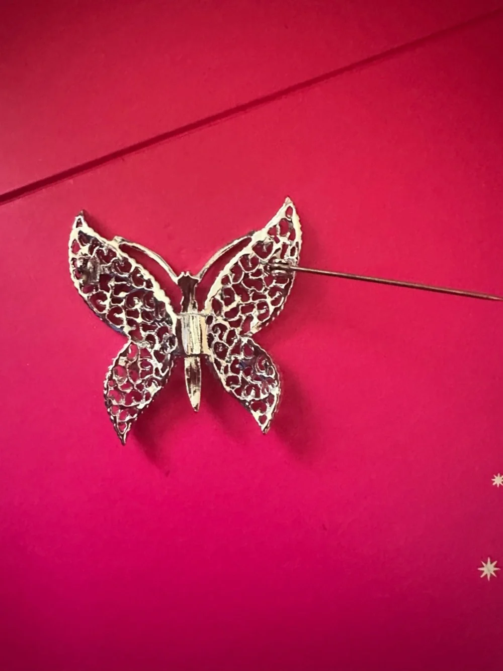 Silver Butterfly Rhinestone Brooch - Women's Jewelry - Picture 2 of 2
